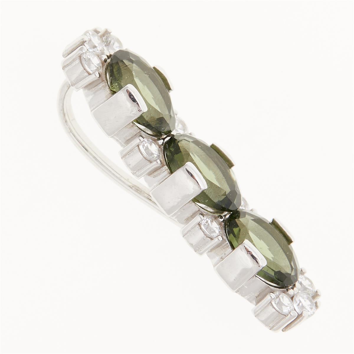 Silver pendant with moldavite and cubic zirconia 594Z