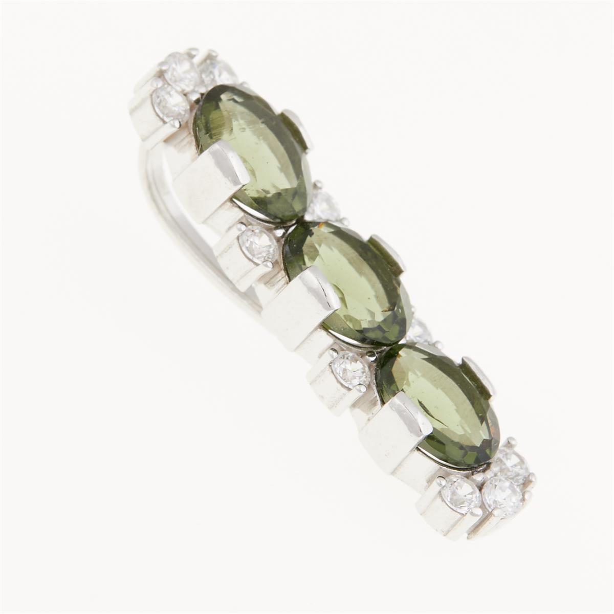 Silver pendant with moldavite and cubic zirconia 594Z
