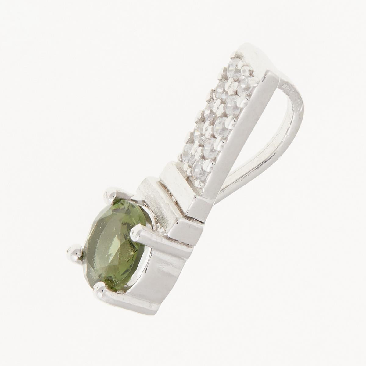 Silver pendant with moldavite and cubic zirconia 598Z