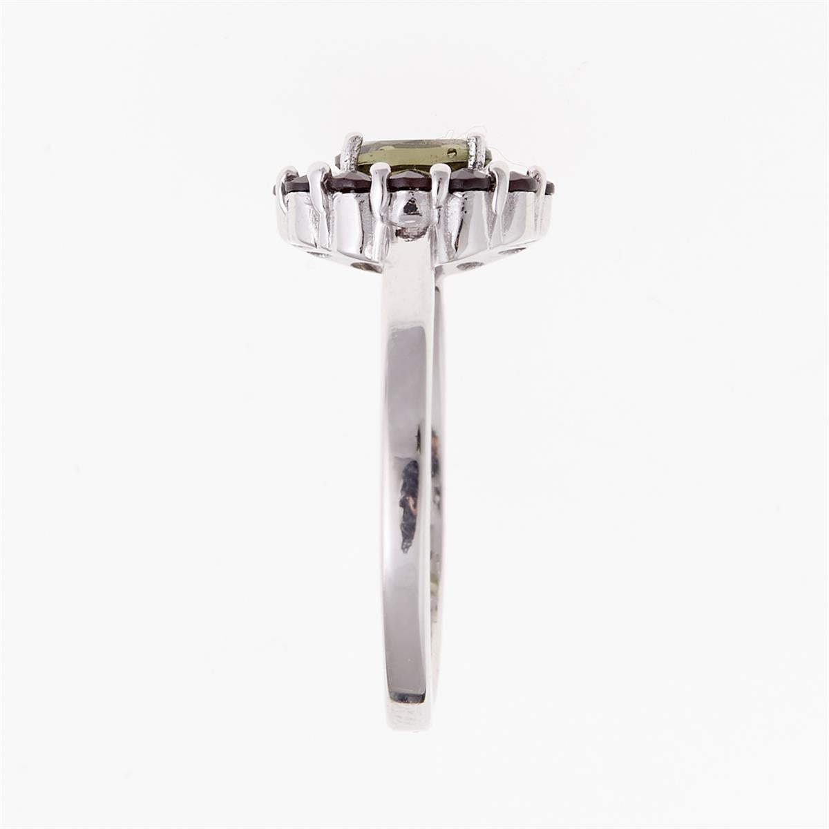 Silver ring with moldavite and garnets 607G