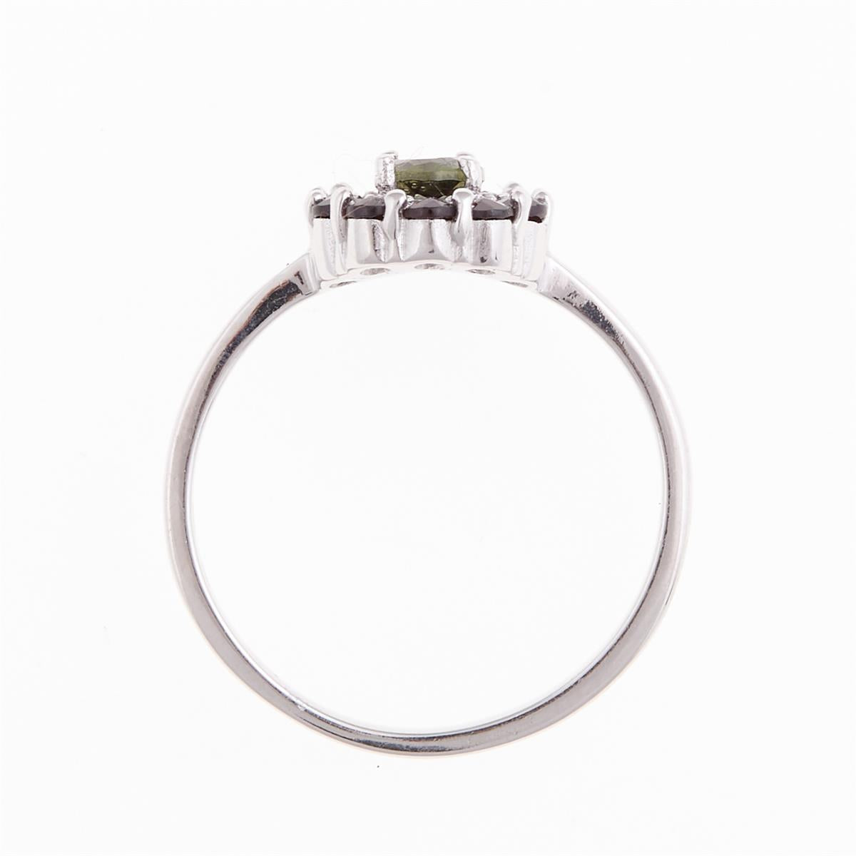 Silver ring with moldavite and garnets 607G