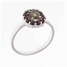 Anello in argento con moldavite e granati 607G