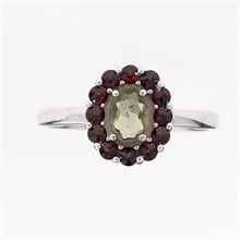 Anello in argento con moldavite e granati 607G