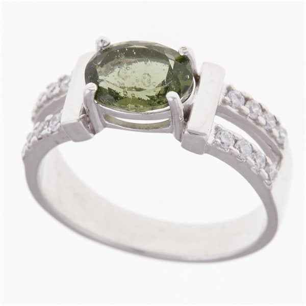 Anello in argento con moldavite e zirconi 611Z