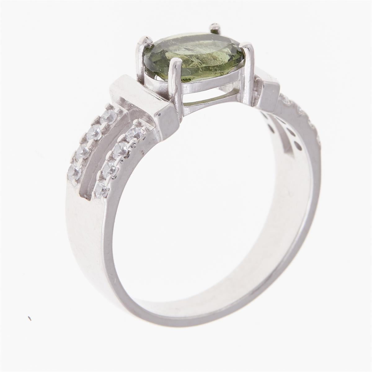 Silver ring with moldavite and zirconia 611Z