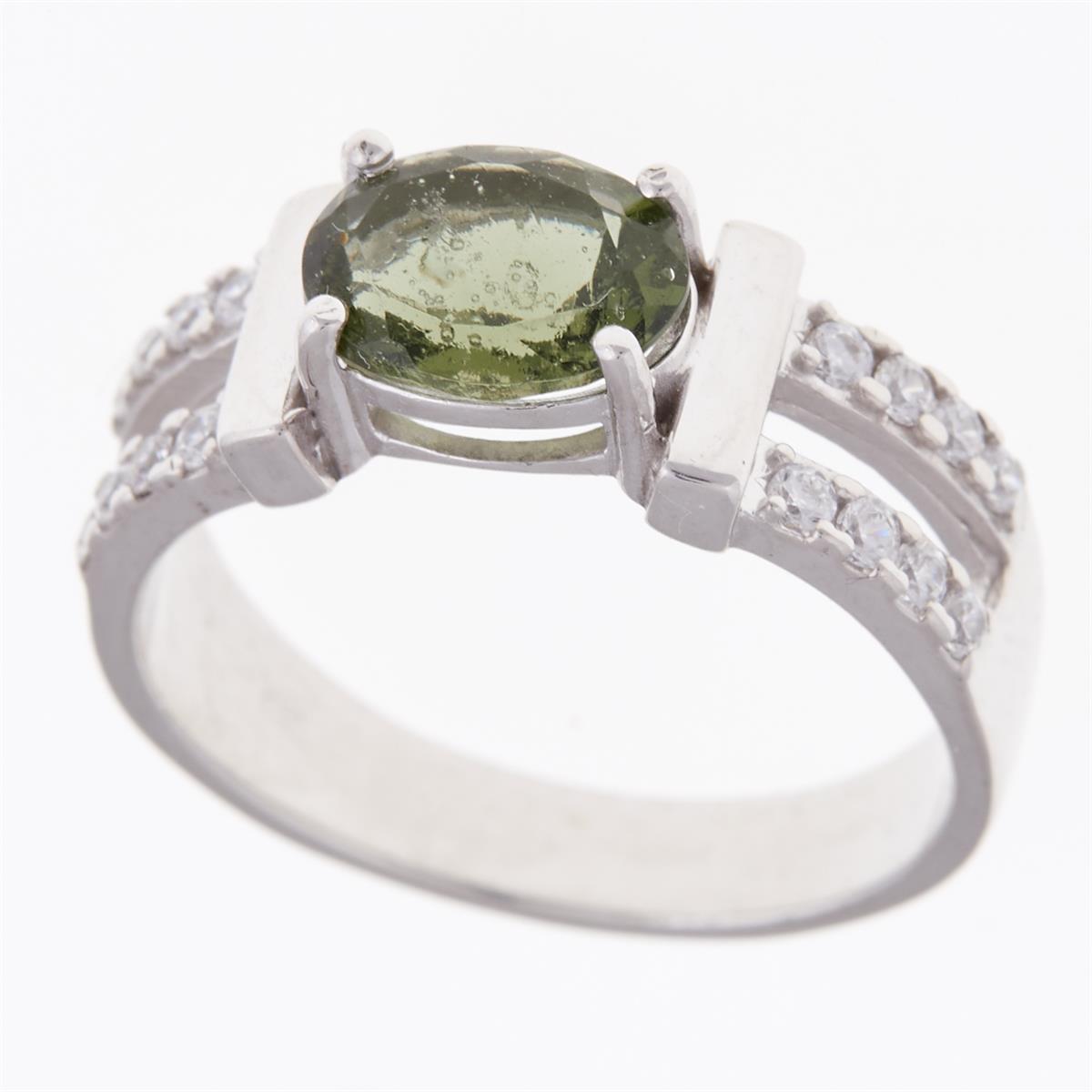 Silver ring with moldavite and zirconia 611Z