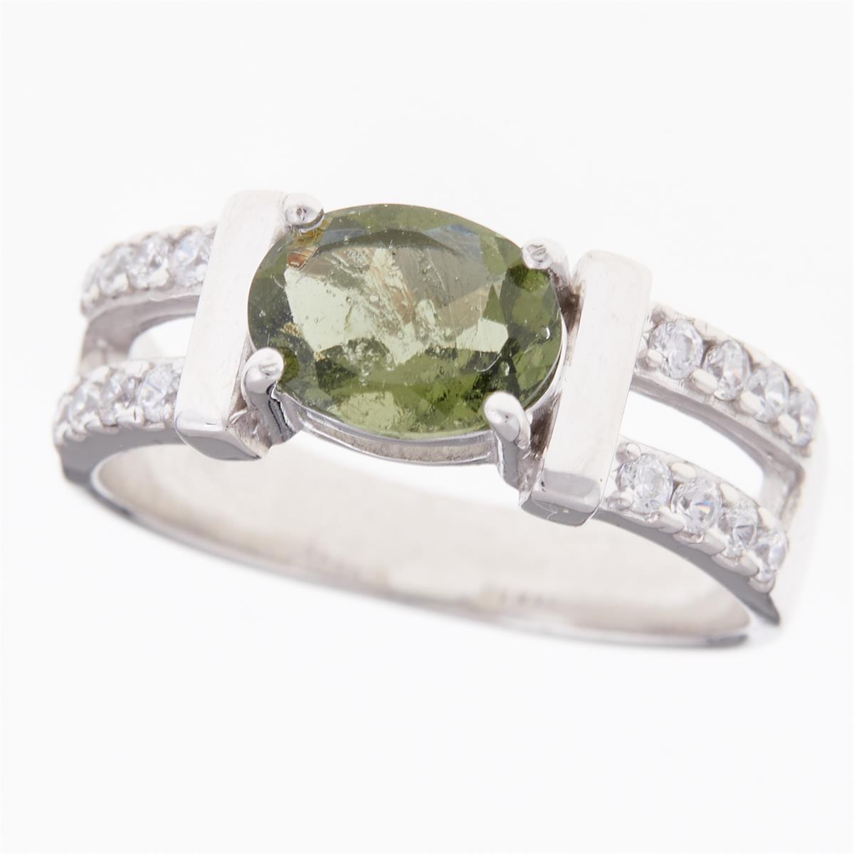 Silver ring with moldavite and zirconia 611Z