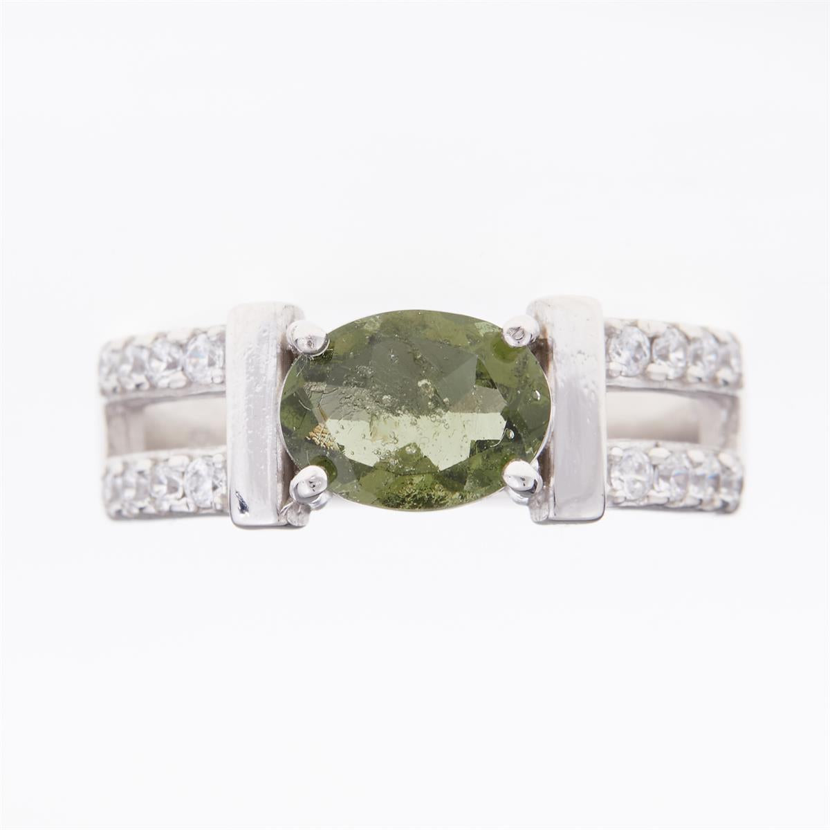 Silver ring with moldavite and zirconia 611Z