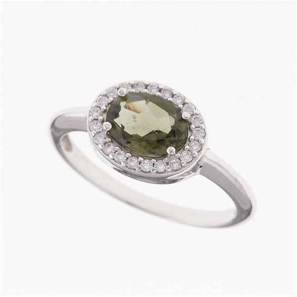 Anello in argento con moldavite e zirconi 615Z