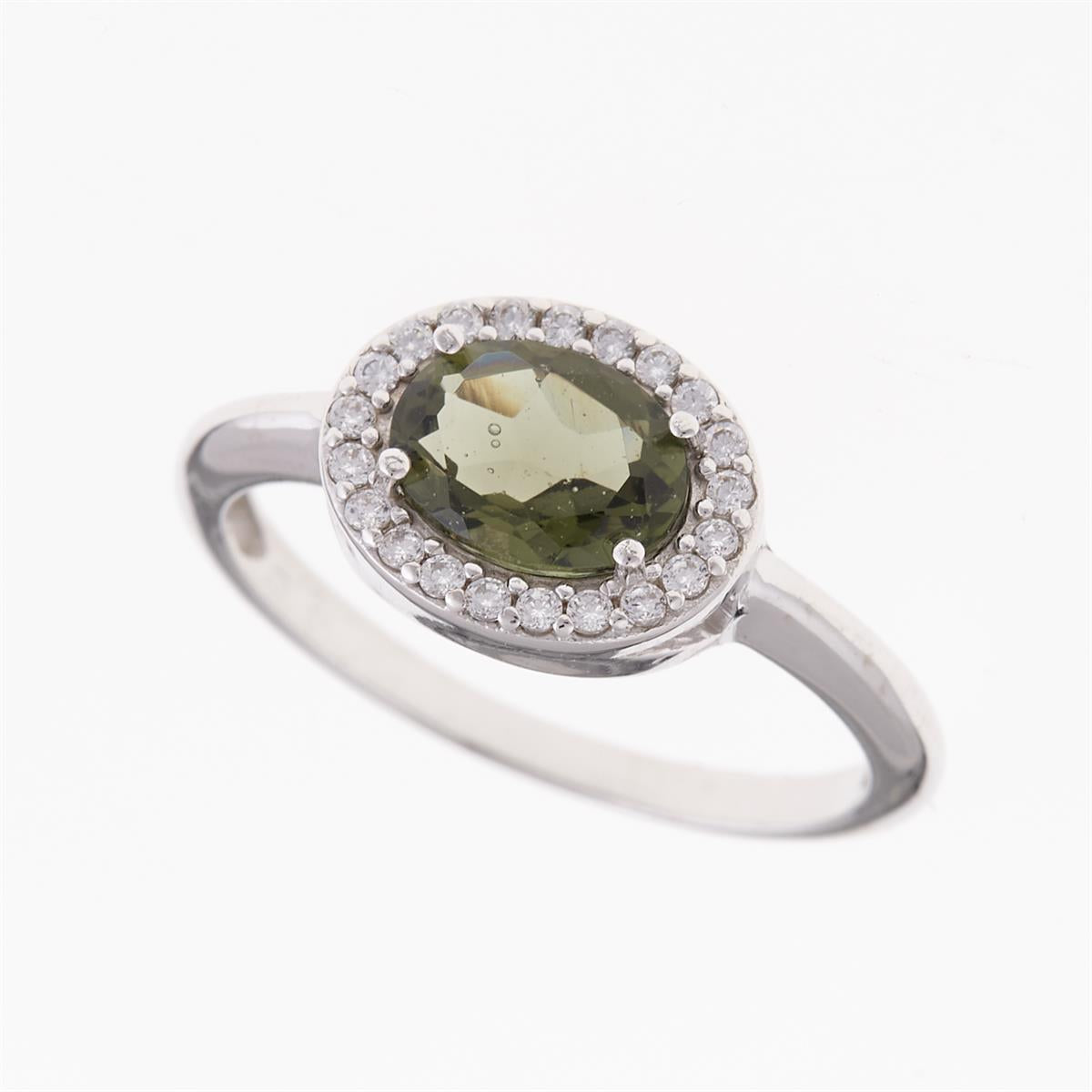 Silver ring with moldavite and zirconia 615Z