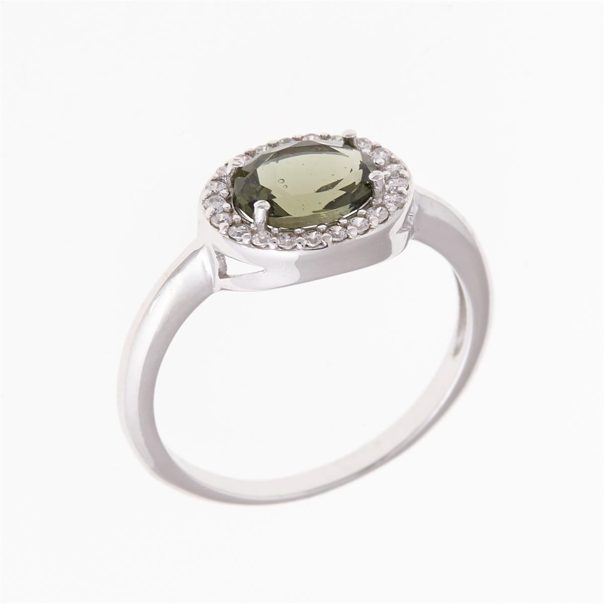 Silver ring with moldavite and zirconia 615Z