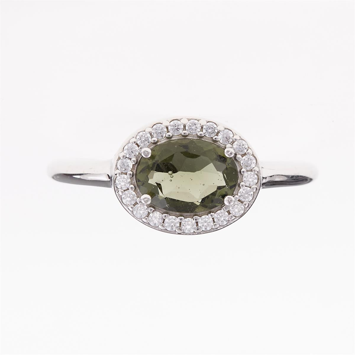 Silver ring with moldavite and zirconia 615Z