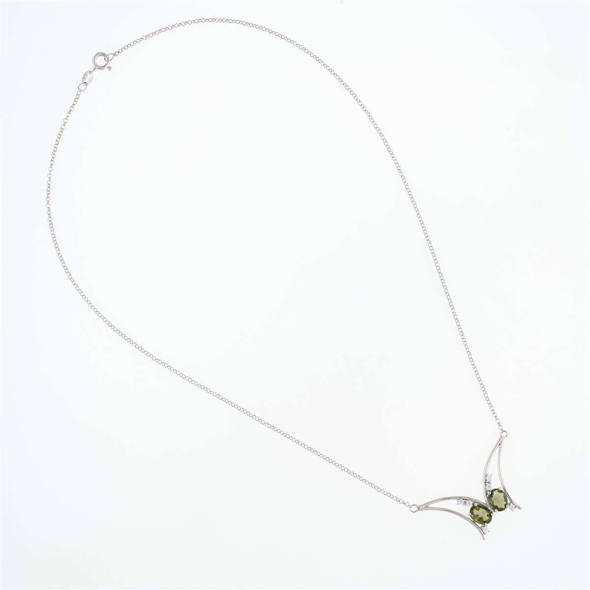 Silver necklace with moldavites and zirconia 620Z