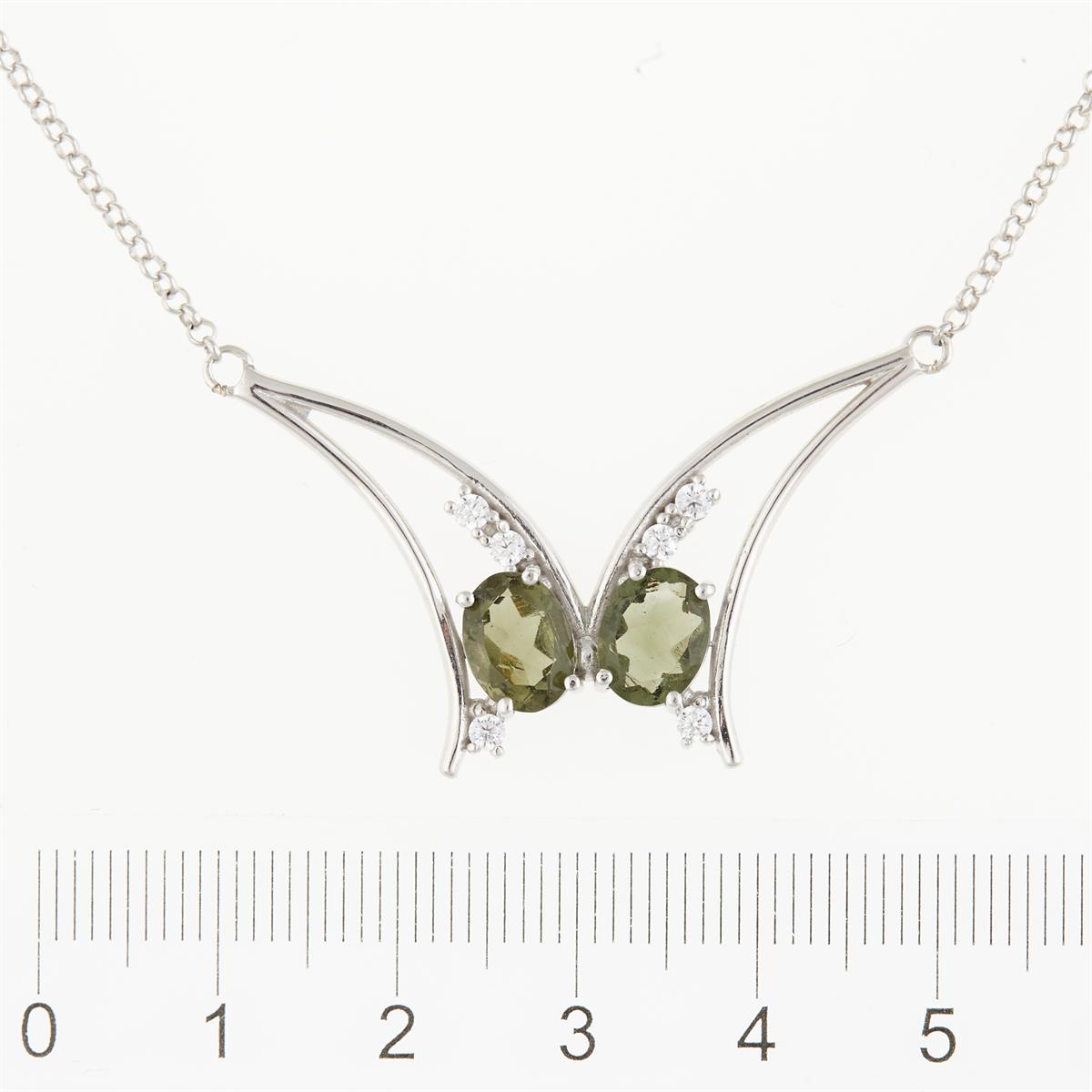 Silver necklace with moldavites and zirconia 620Z