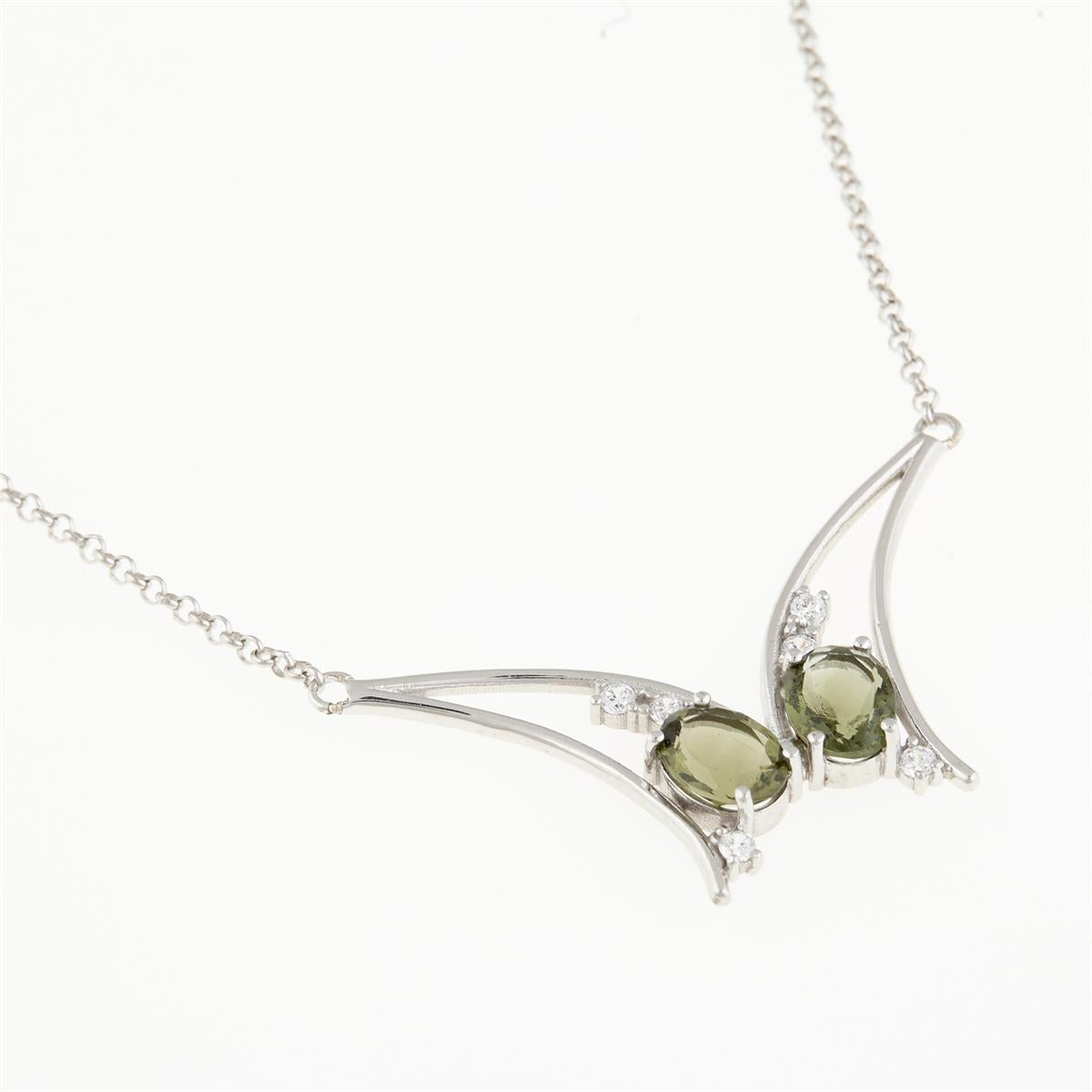 Silver necklace with moldavites and zirconia 620Z