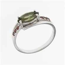 Anello in argento con moldavite e granati 624G
