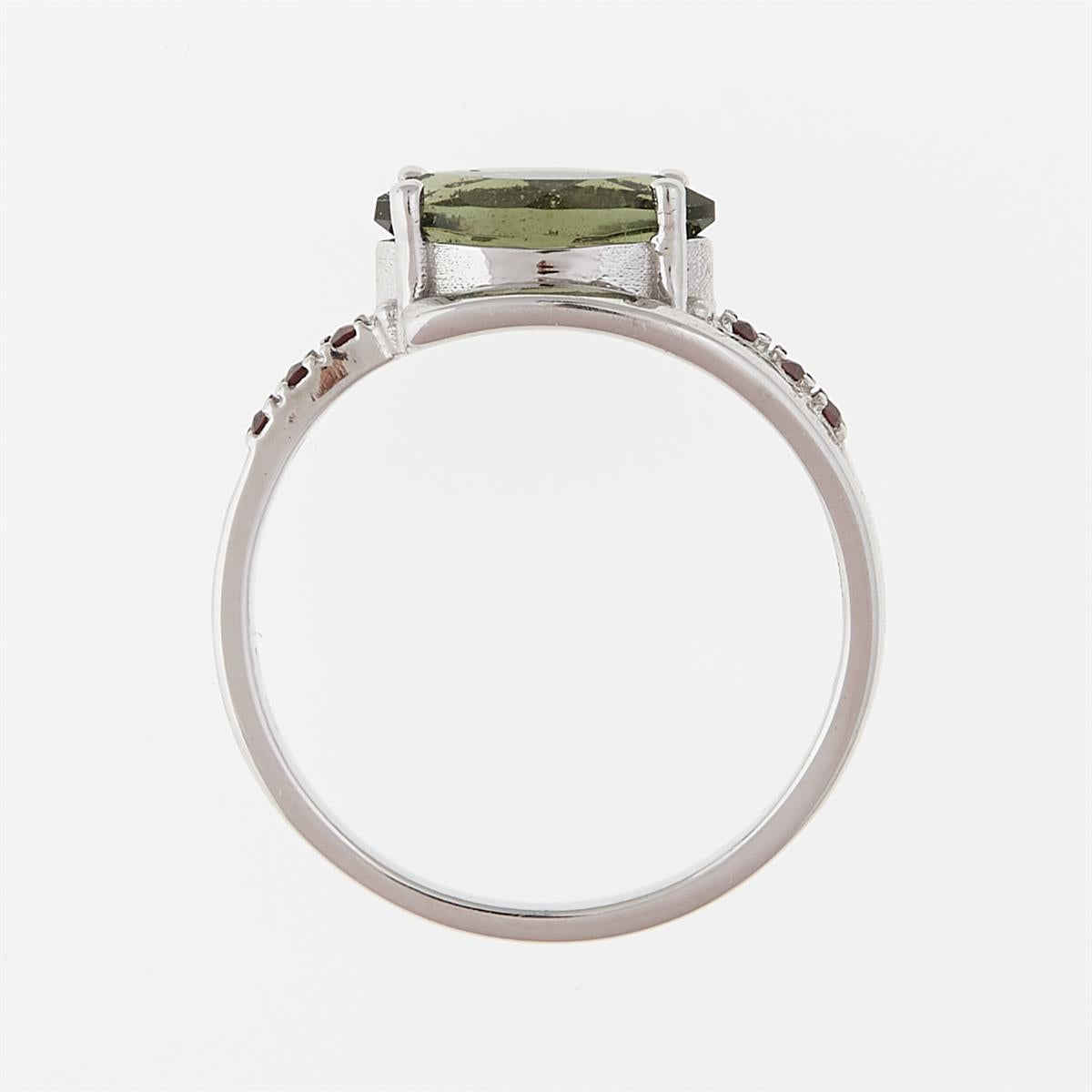 Silver ring with moldavite and garnets 624G