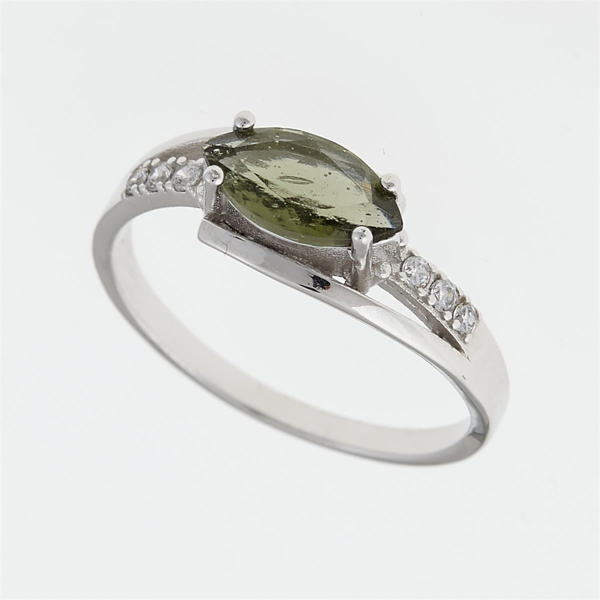 Silver ring with moldavite and zirconia 624Z