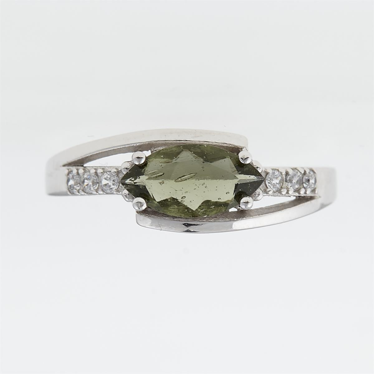 Silver ring with moldavite and zirconia 624Z