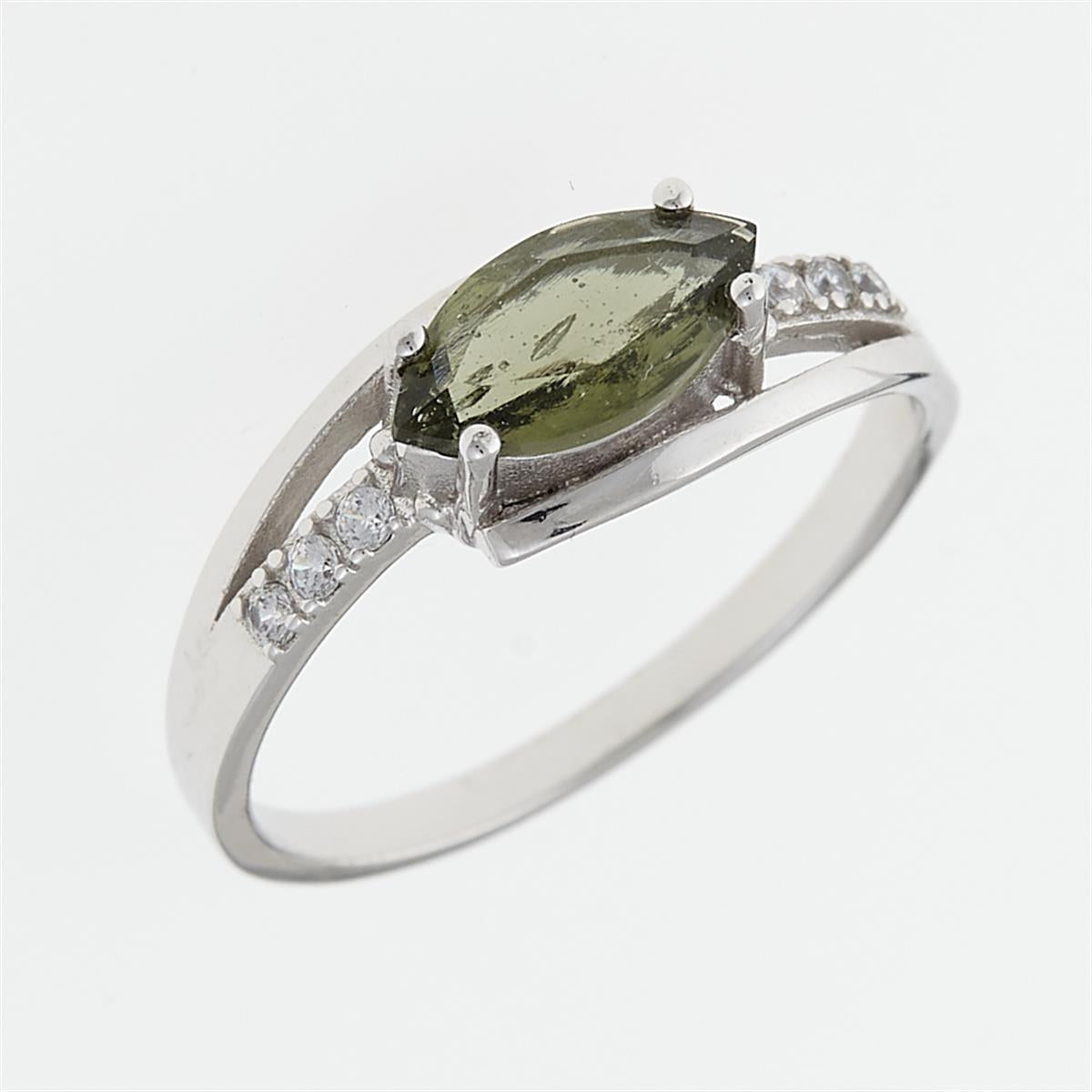 Silver ring with moldavite and zirconia 624Z