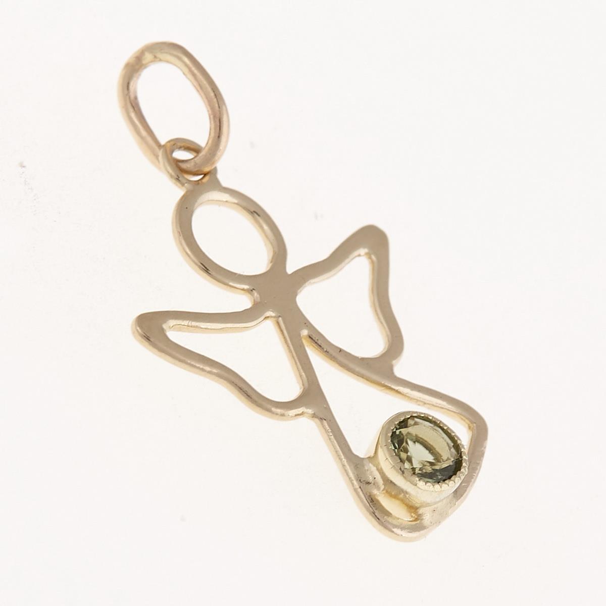 Golden pendant with moldavite - angel 060
