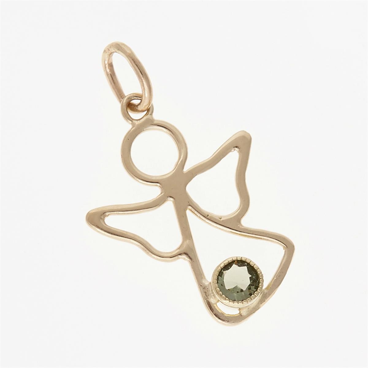 Golden pendant with moldavite - angel 060
