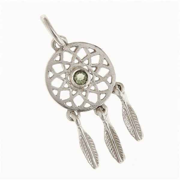 Silver pendant with moldavite - dream catcher 083
