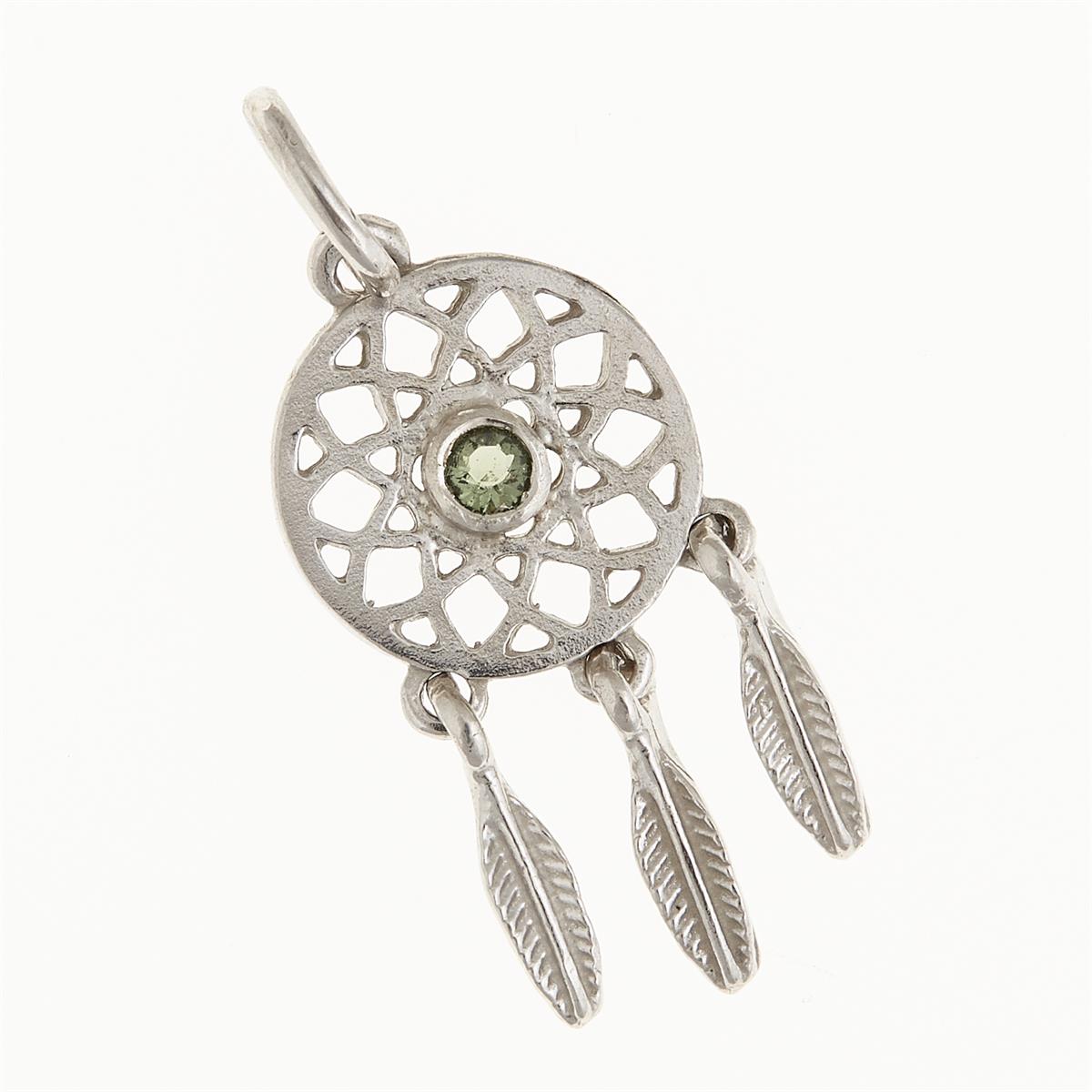 Silver pendant with moldavite - dream catcher 083