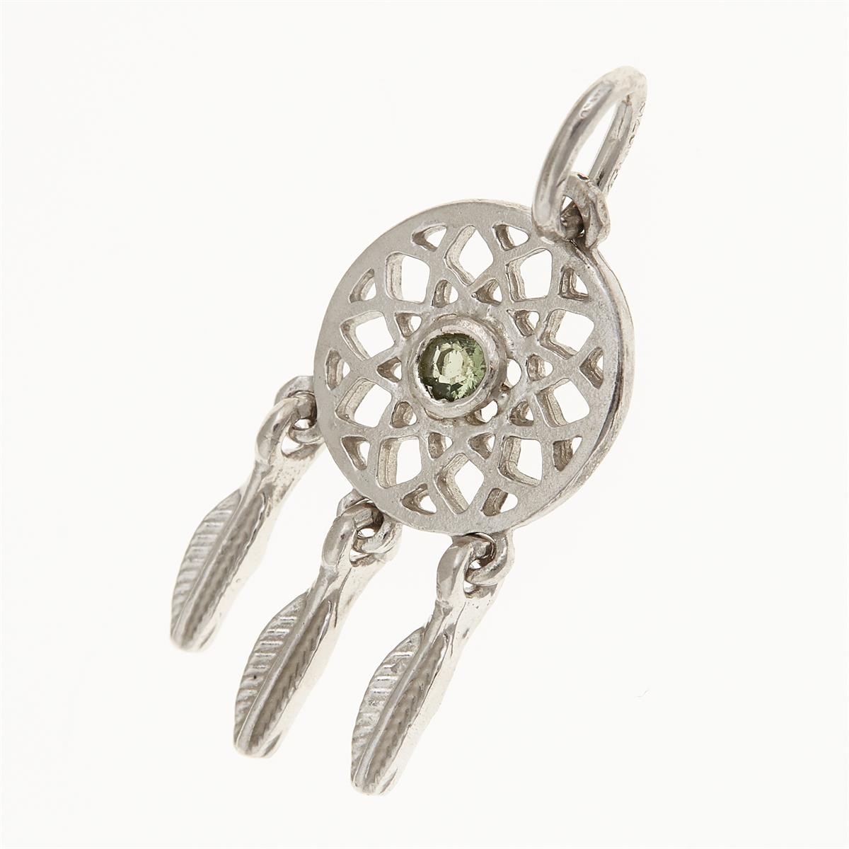 Silver pendant with moldavite - dream catcher 083