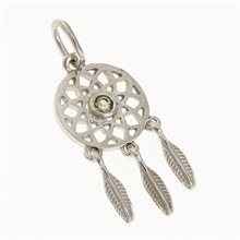 Silver pendant with moldavite - dream catcher 083