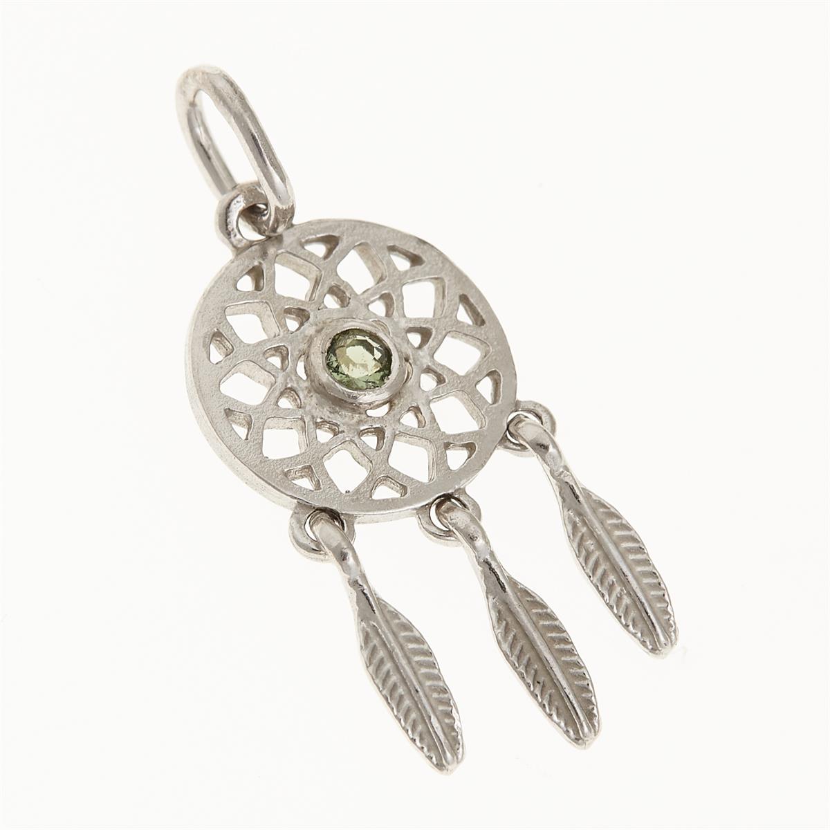 Silver pendant with moldavite - dream catcher 083