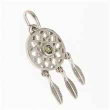 Silver pendant with moldavite - dream catcher 083