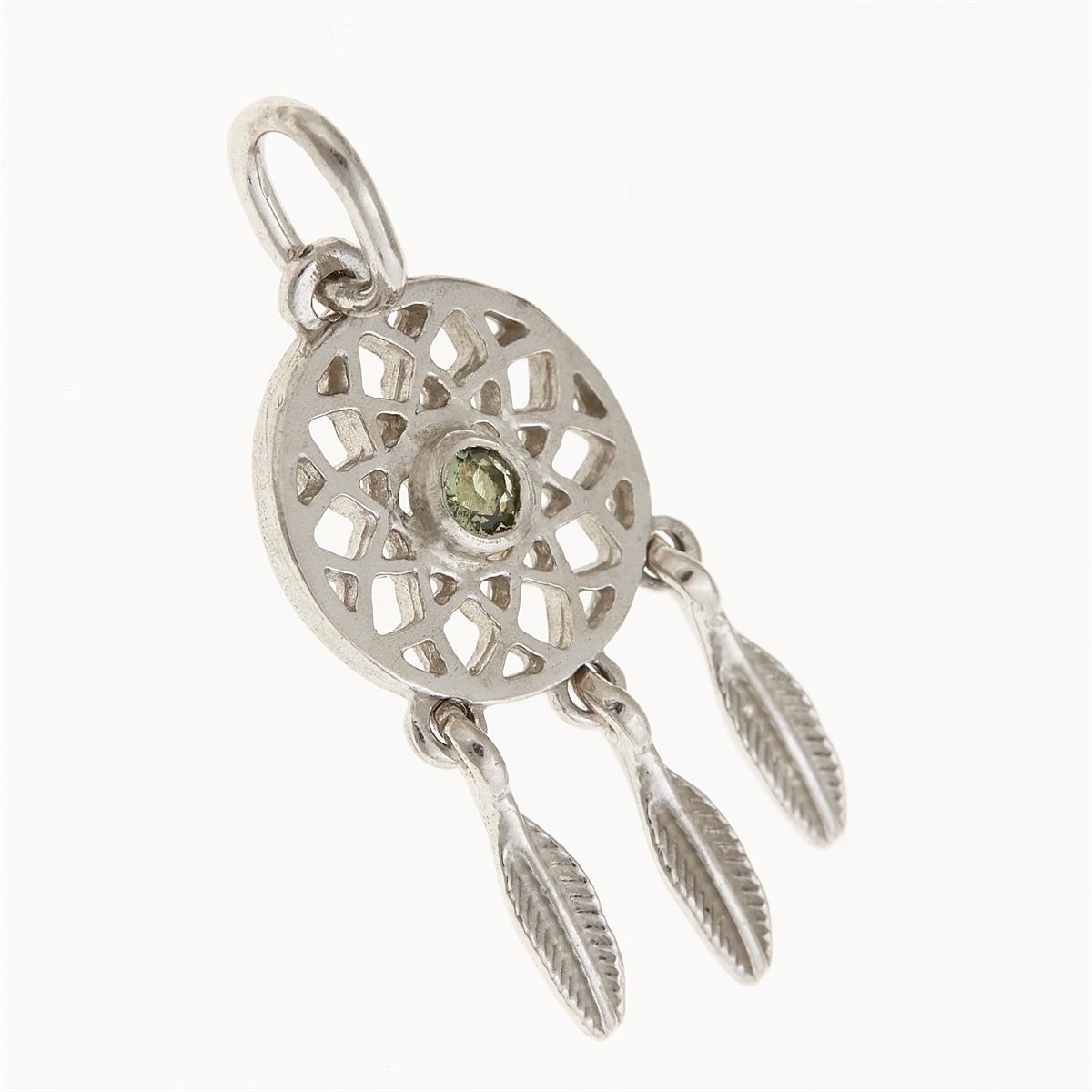 Silver pendant with moldavite - dream catcher 083
