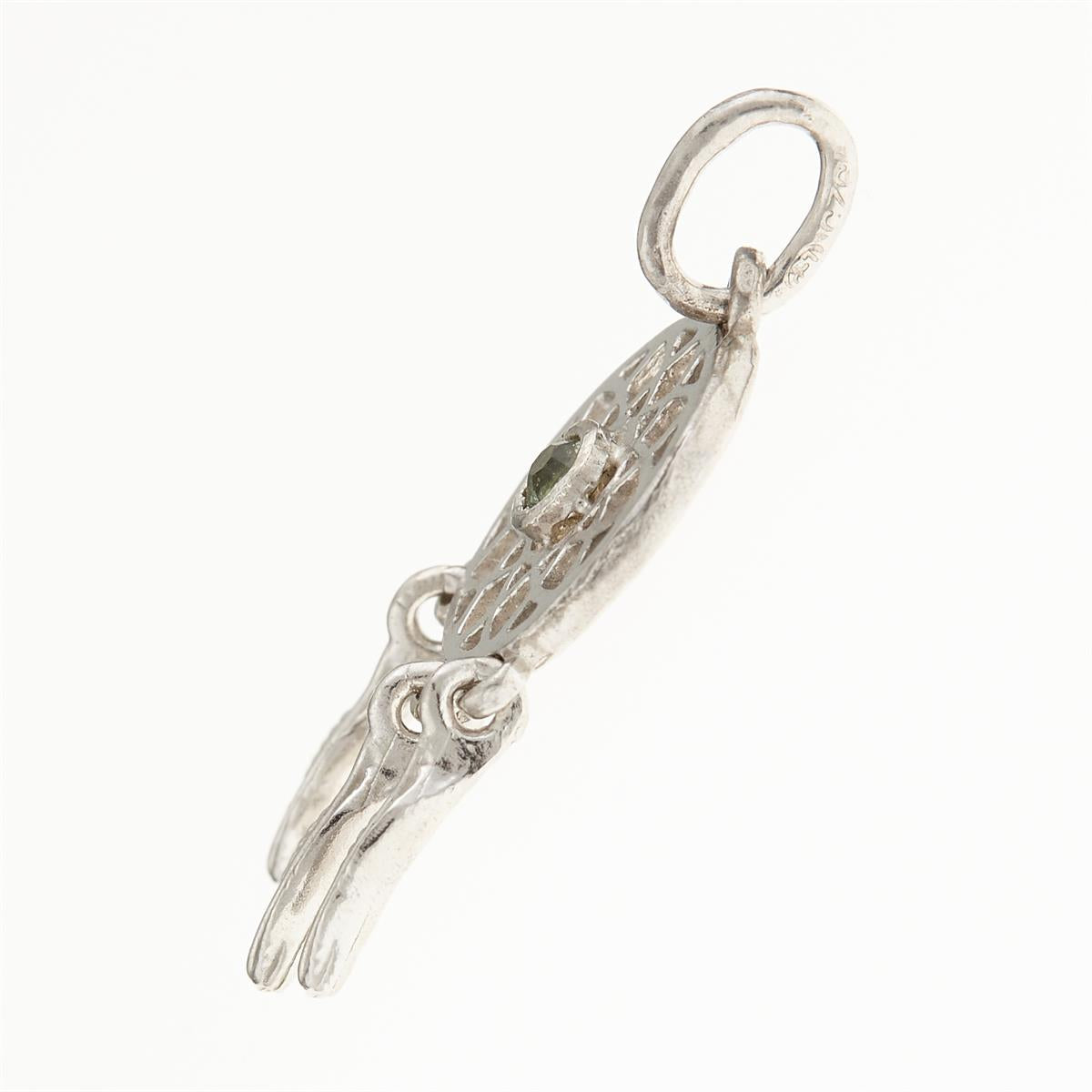 Silver pendant with moldavite - dream catcher 083