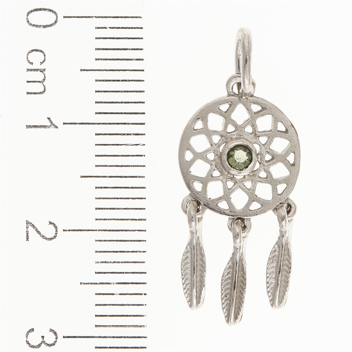 Silver pendant with moldavite - dream catcher 083