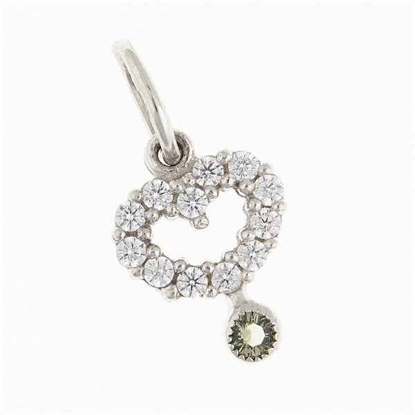 Golden pendant with moldavite and ziconia – heart 090