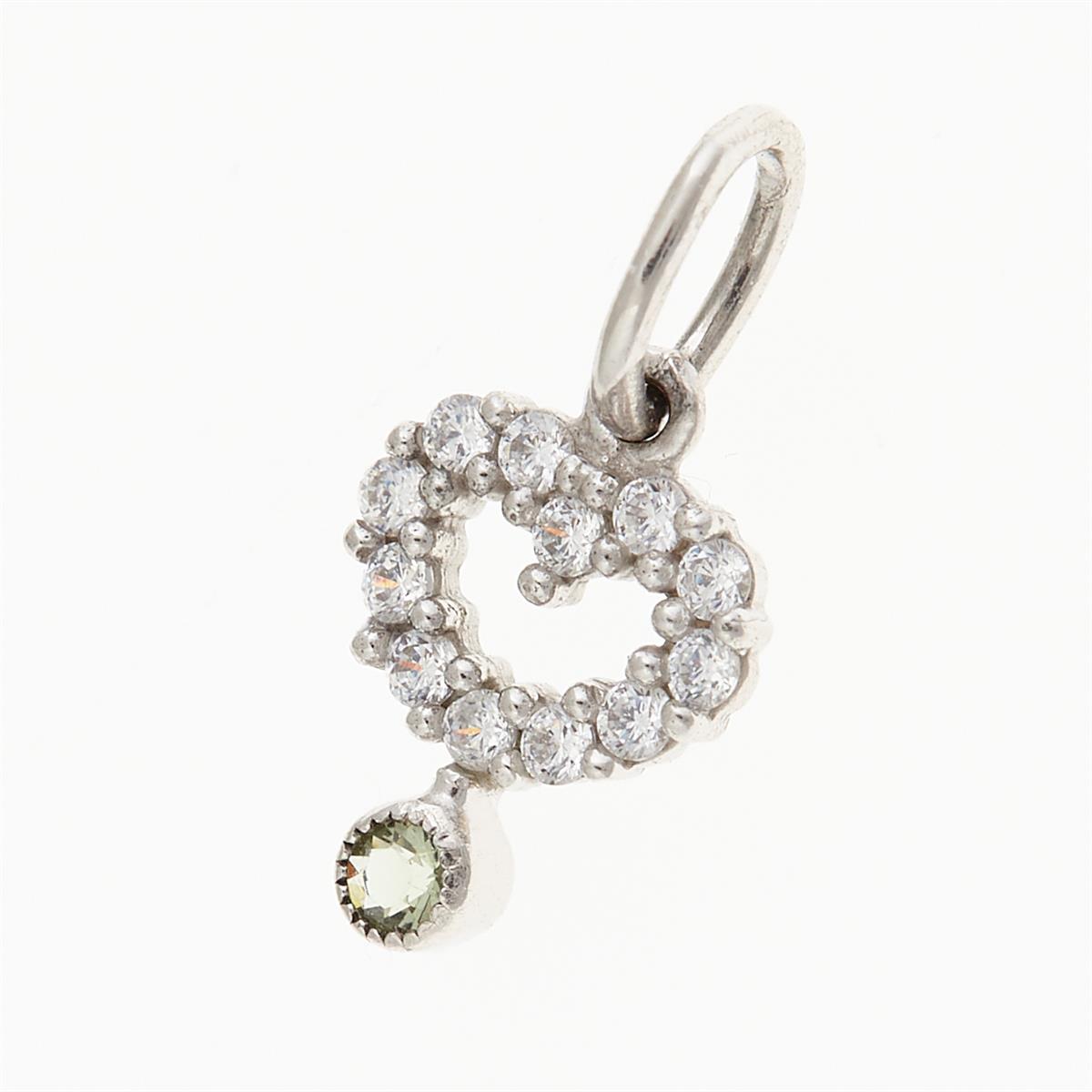 Golden pendant with moldavite and ziconia – heart 090
