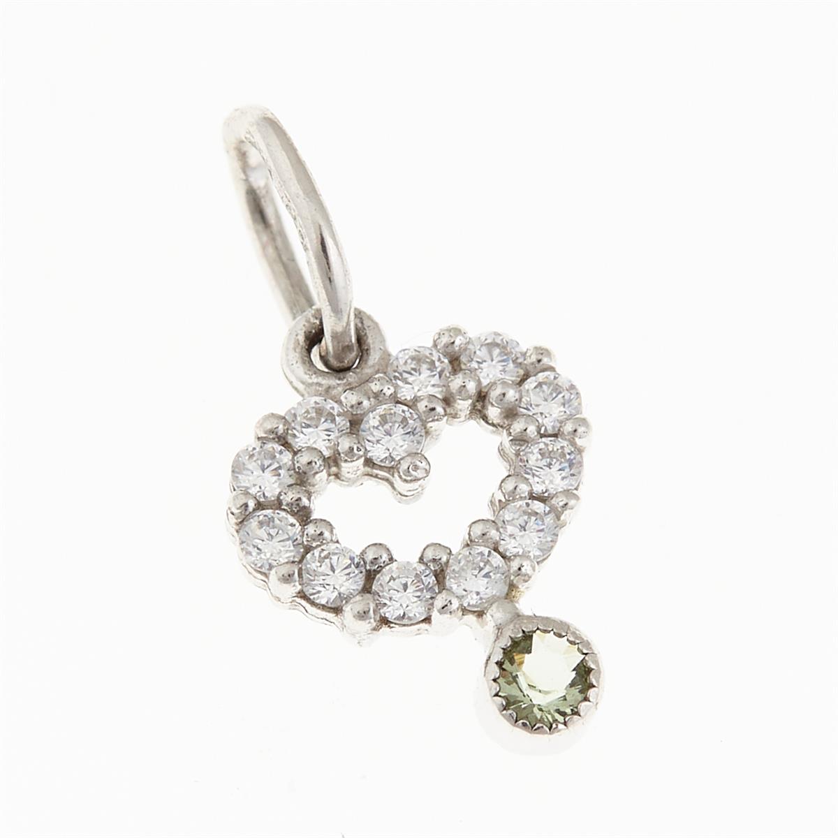 Golden pendant with moldavite and ziconia – heart 090