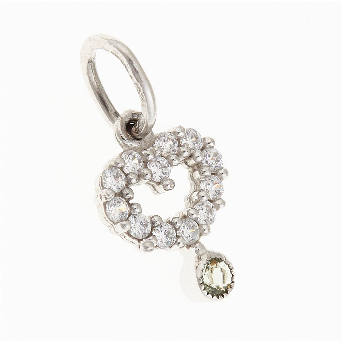 Golden pendant with moldavite and ziconia – heart 090