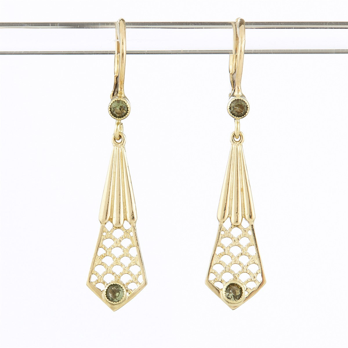Golden earrings with moldavites 091