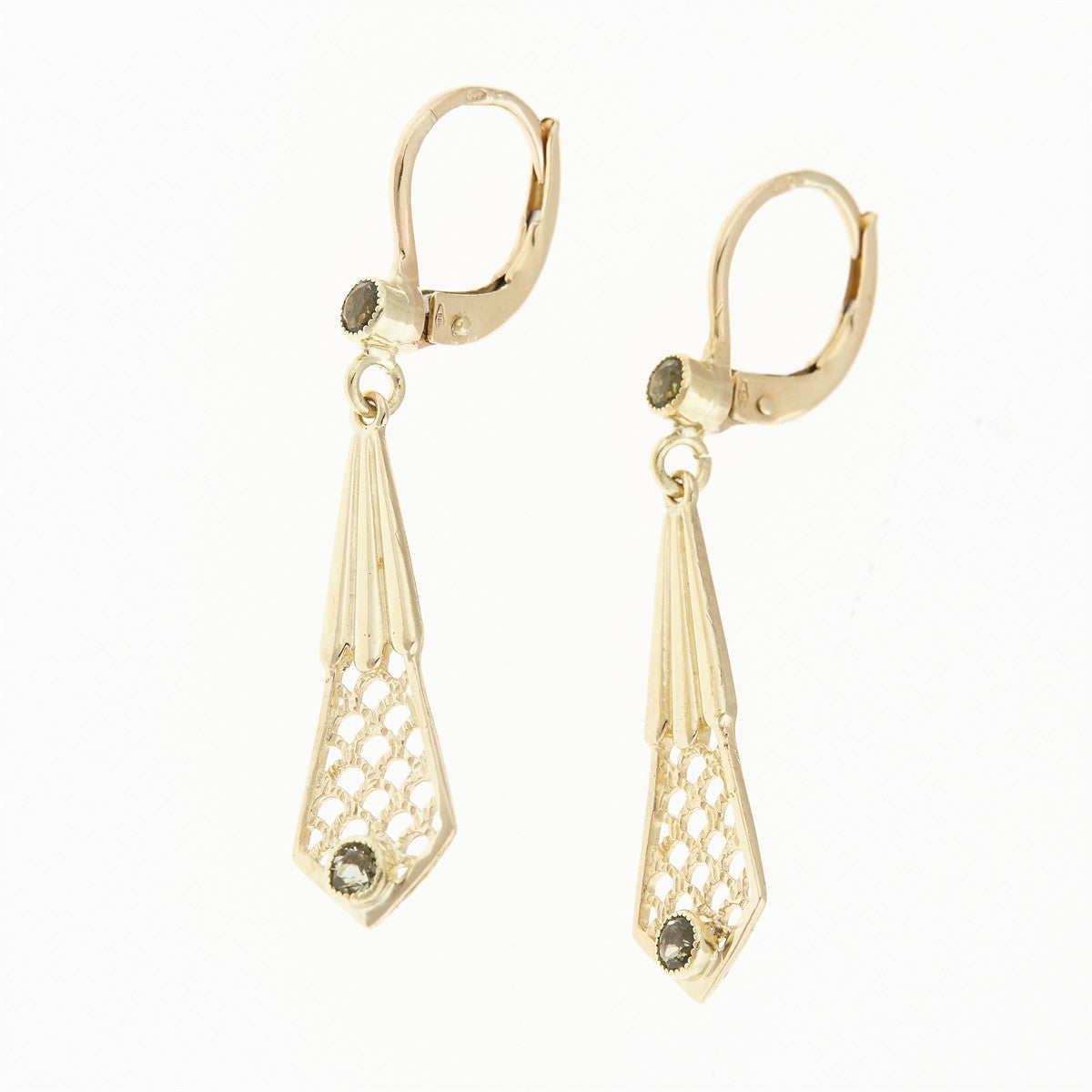 Golden earrings with moldavites 091