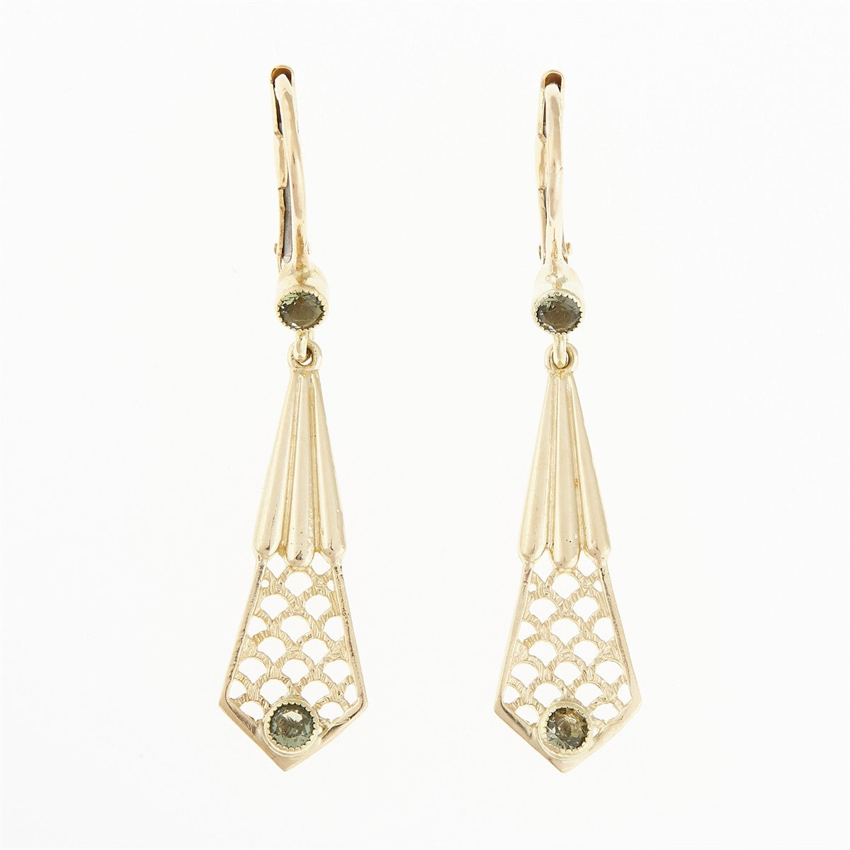 Golden earrings with moldavites 091