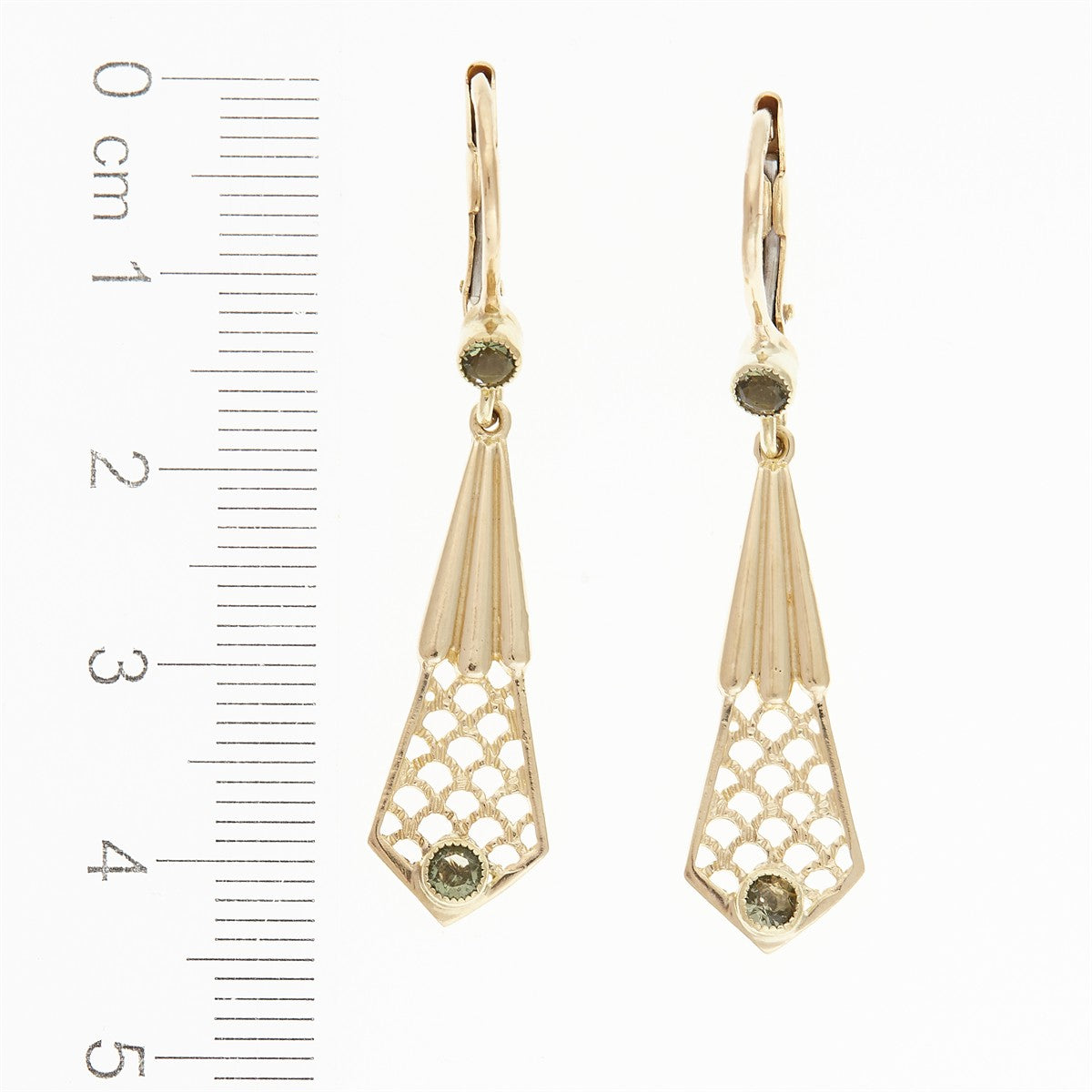 Golden earrings with moldavites 091