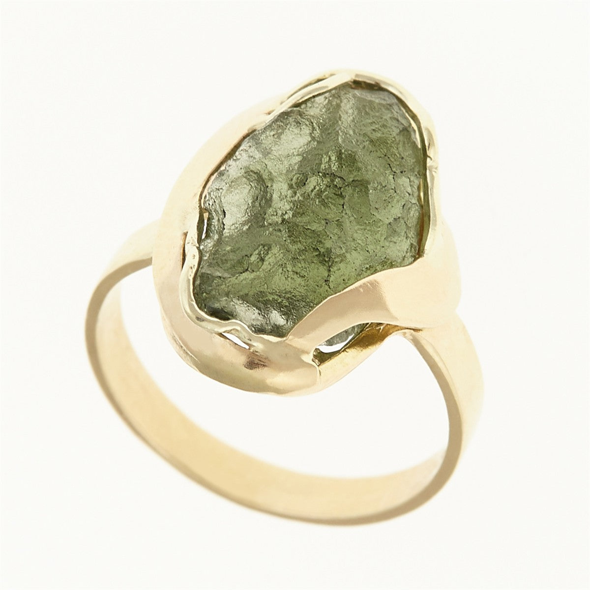 Golden ring with moldavite 093