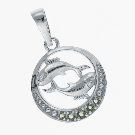 Segno zodiacale in argento con moldaviti  – Pisces