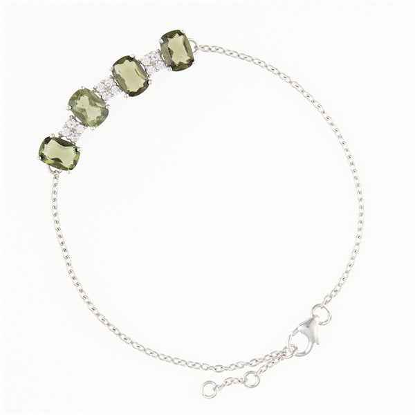 Silver bracelet with moldavites and zircons BR02