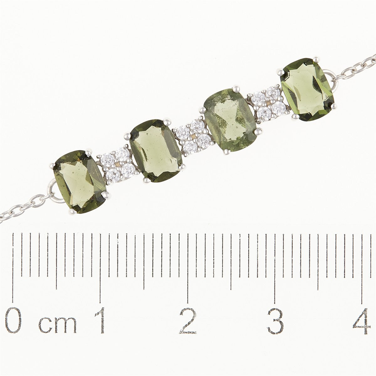 Silver bracelet with moldavites and zircons BR02