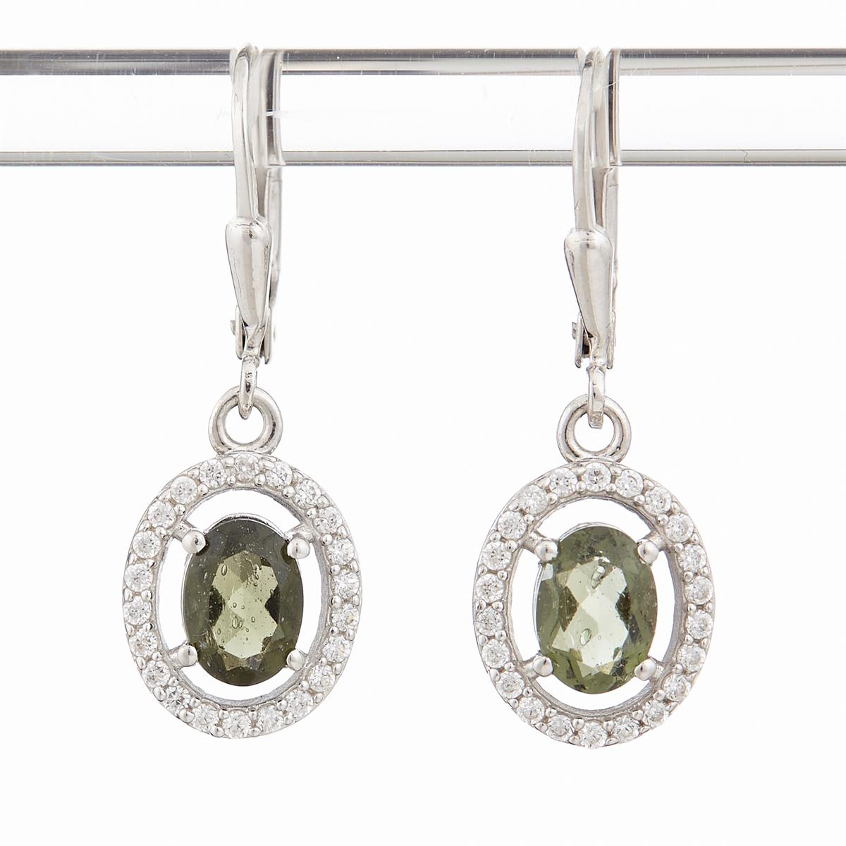 Silver earrings with moldavites and cubic zirconia ER01