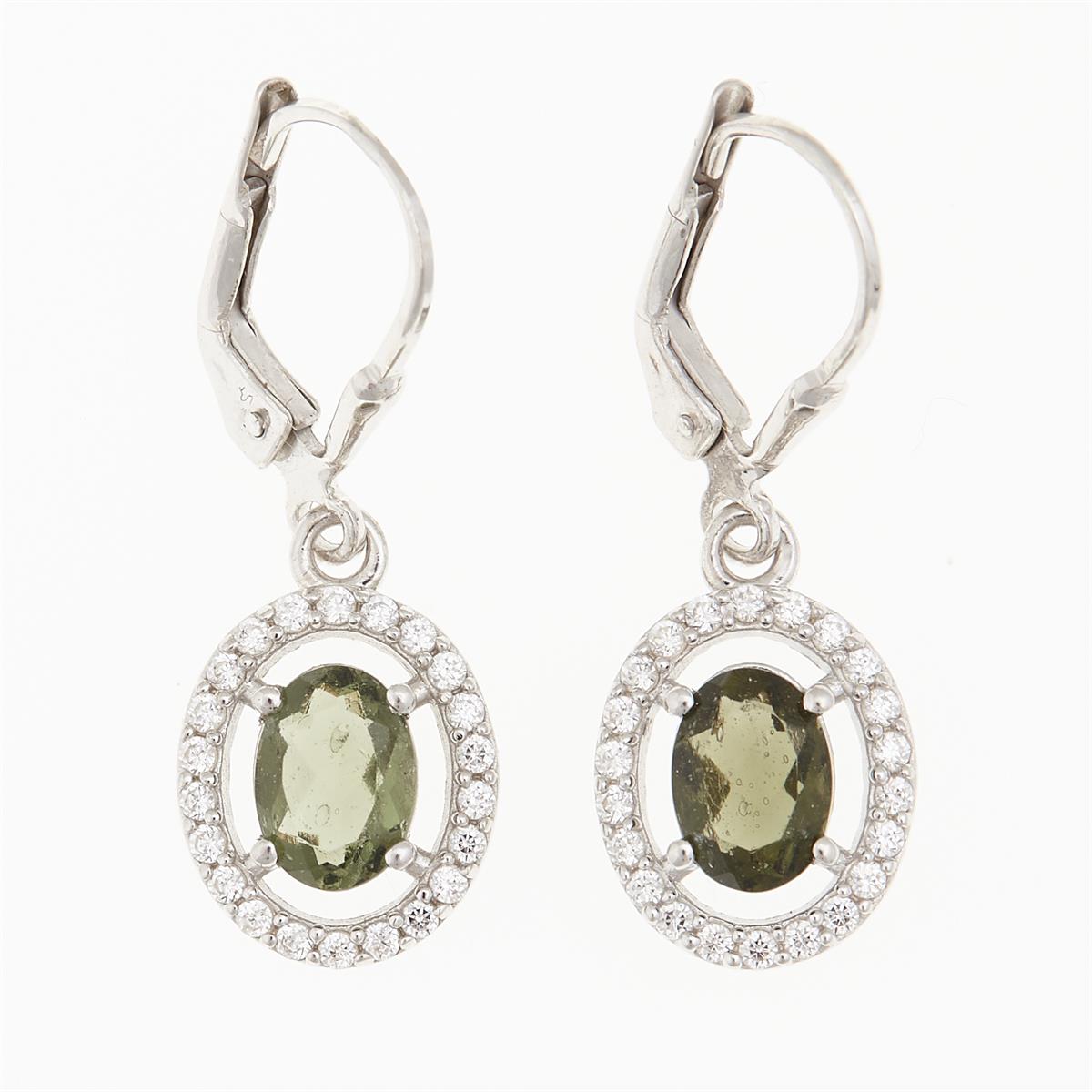 Silver earrings with moldavites and cubic zirconia ER01