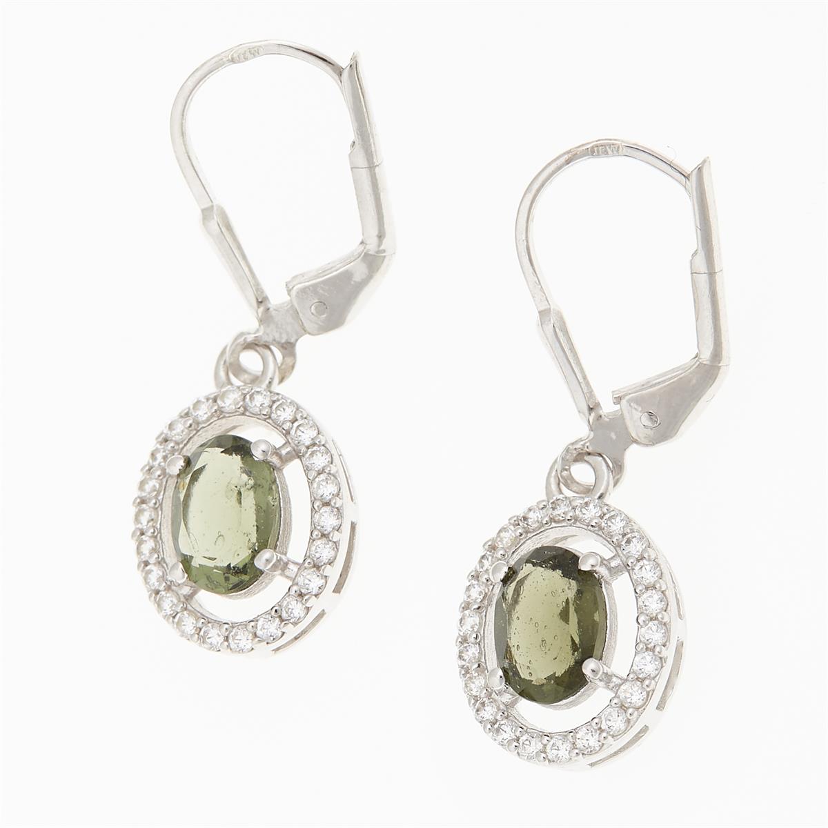 Silver earrings with moldavites and cubic zirconia ER01